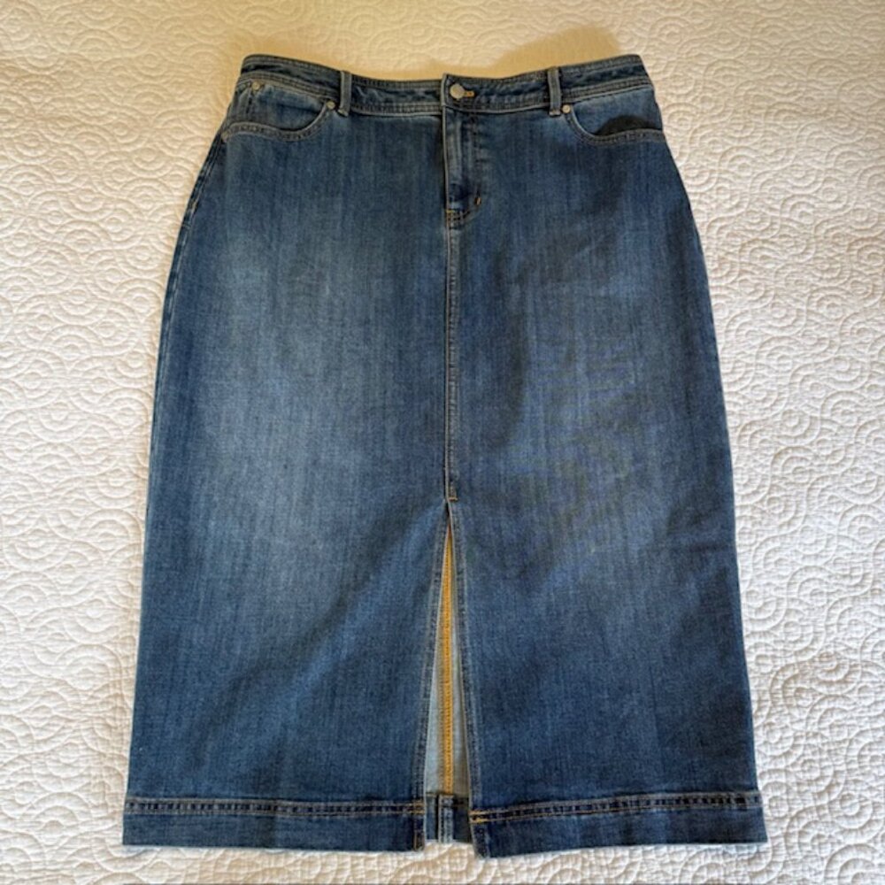 Talbots Midi Denim Skirt-front slit- 16- NWOT
